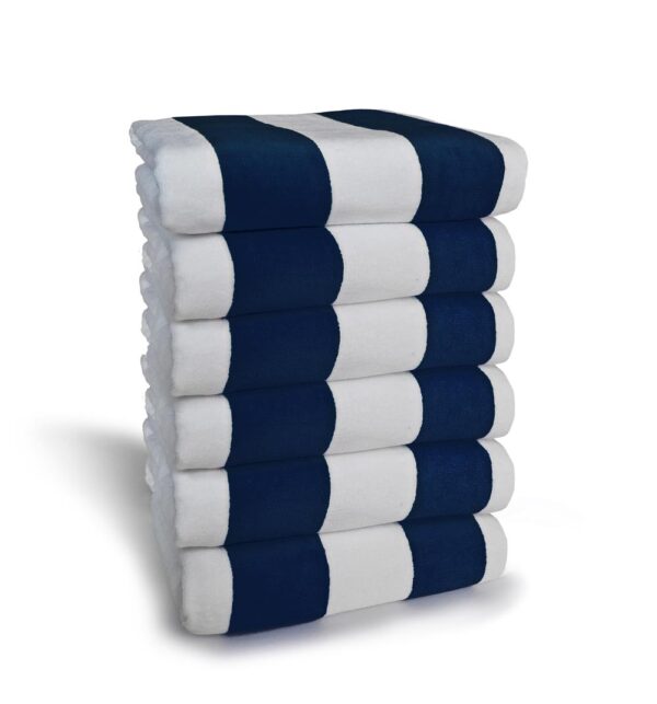 Premium Terry Velour Cabana Stripe - Navy Blue White