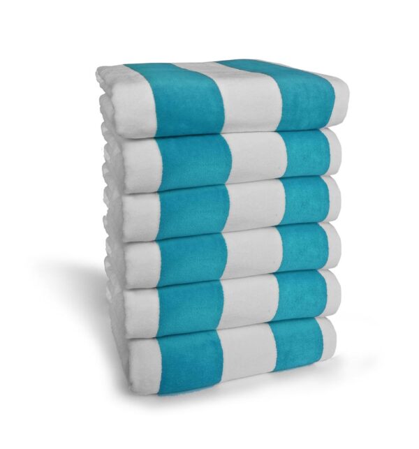 Premium Terry Velour Cabana Stripe - Turquoise White